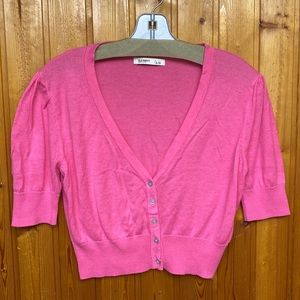 Old Navy Cropped Cotton Top Neon Pink Button Down Tee Women's Large